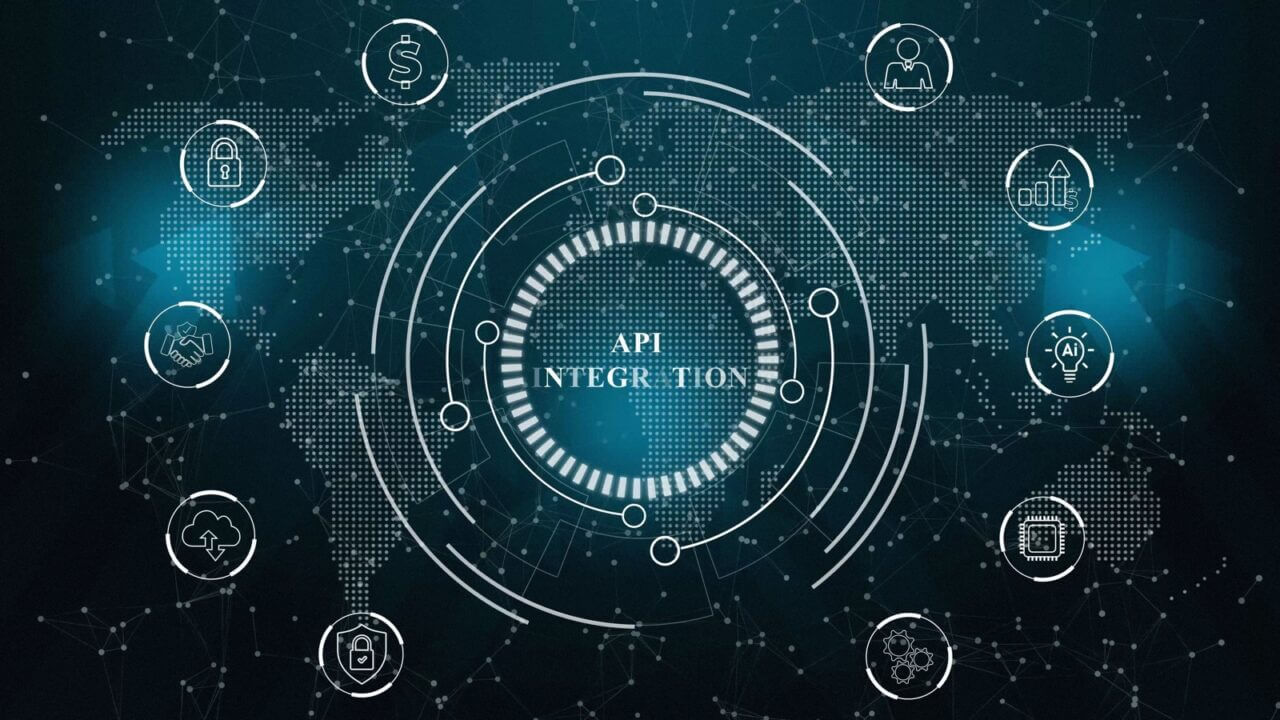 Gráfico digital sobre la integración de sistemas en la automatización y conexión de APIs empresariales.