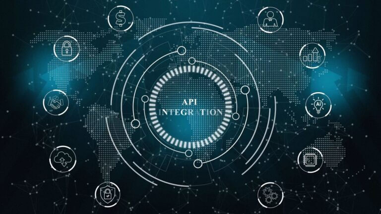 Gráfico digital sobre la integración de sistemas en la automatización y conexión de APIs empresariales.