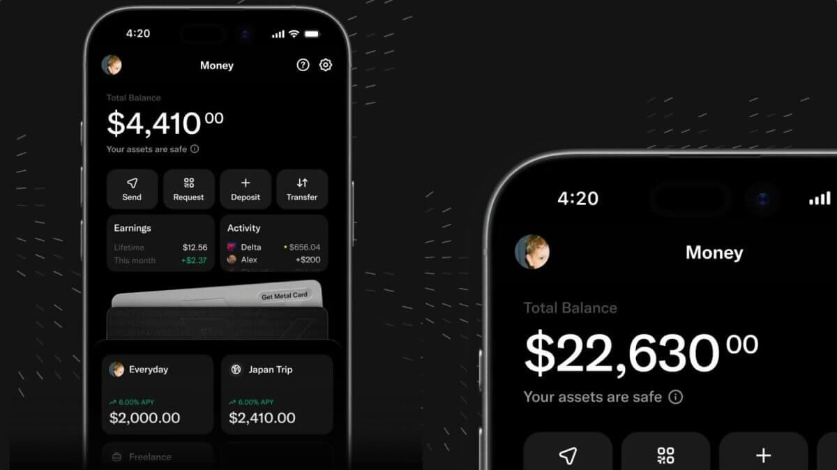 Interfaz de la X Money Account Visa en la app de X, mostrando saldo, billetera digital y pagos P2P.