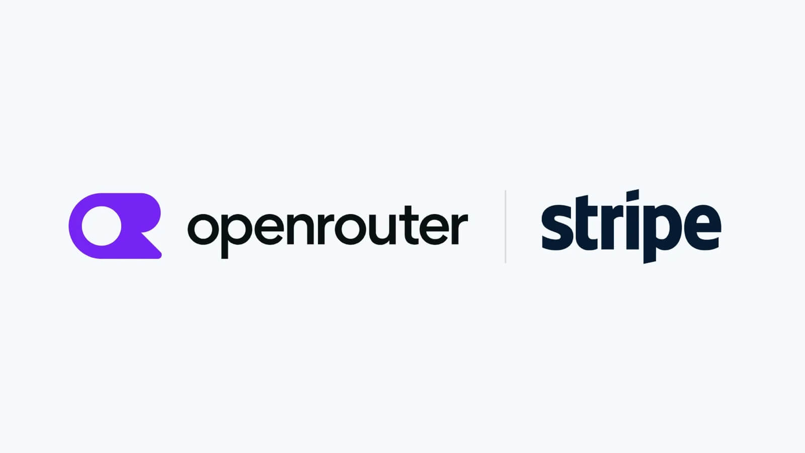 Logos de OpenRouter y Stripe unidos por una barra vertical, ilustrando la adquisición y colaboración de AI.