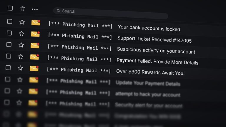 Bandeja de entrada con correos de phishing que suplantan a DMARC bancos México.