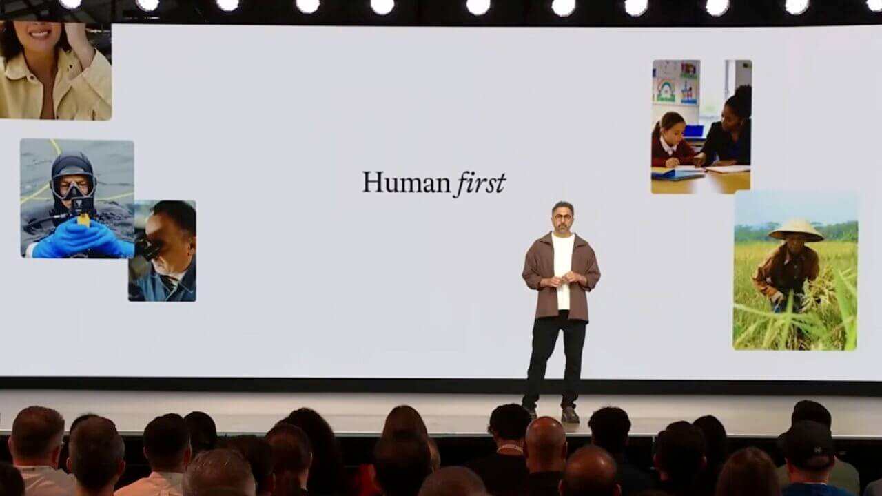 Mustafa Suleyman en Microsoft Build con la frase Human First sobre gobernanza en Microsoft AI.